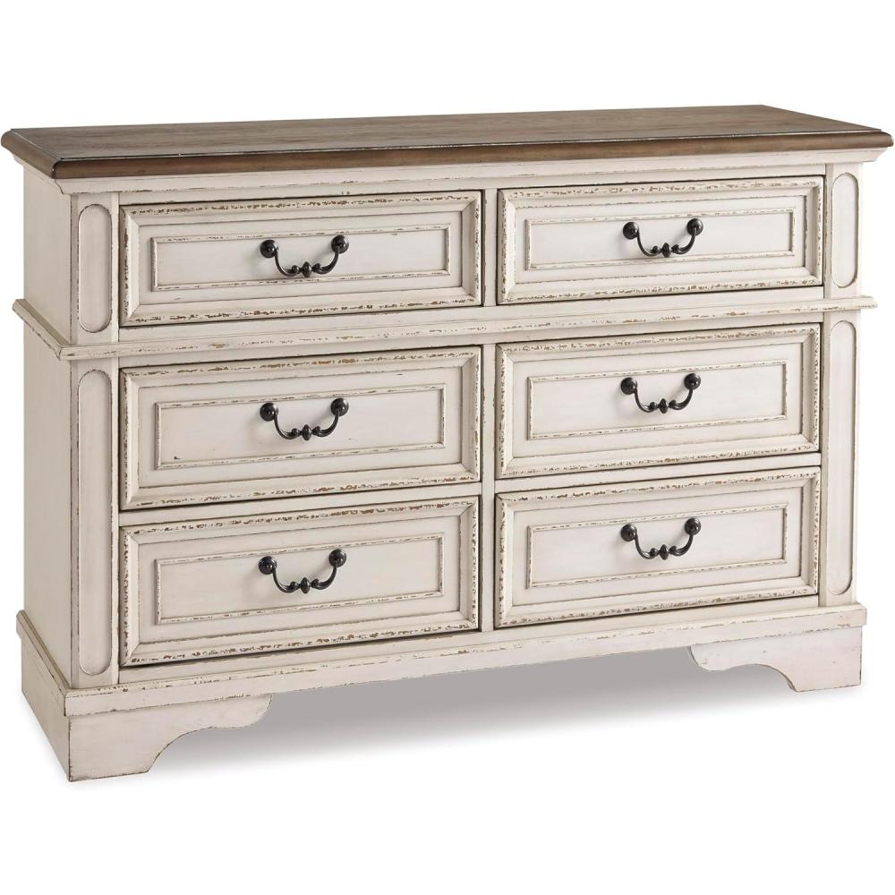 imageSignature Design by Ashley Realyn Cottage 6Drawer Dresser and Mirror with Safety Stop and FeltLined Top Drawer WhiteCream