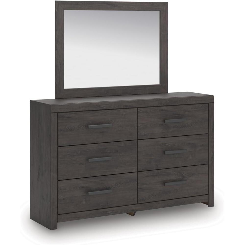 imageSignature Design by Ashley Sharlance Transitional 9Drawer Dresser and Mirror with Safety Stop and FeltLined Top Drawer Light BrownCharcoal