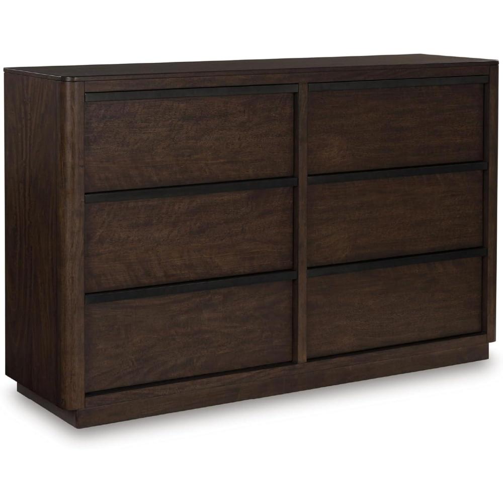 imageSignature Design by Ashley Sharlance Transitional 9Drawer Dresser and Mirror with Safety Stop and FeltLined Top Drawer Light BrownDark Brown