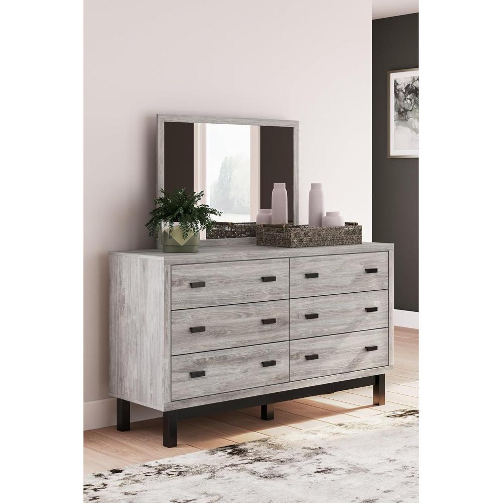 imageSignature Design by Ashley Vessalli Modern 6Drawer Dresser and Mirror with AntiTipping Restraint Gray amp BlackDresser and Mirror