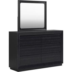 Signature Design by Ashley Londer Modern 6-Drawer Dresser and Mirror with Felt-Lined Top Drawers and Safety Stop, Black(Dresser and Mirror)