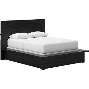 Signature Design by Ashley Londer Modern 6-Drawer Dresser and Mirror with Felt-Lined Top Drawers and Safety Stop, Black(Queen Panel Bed)