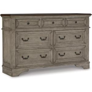 Signature Design by Ashley Realyn Cottage 6-Drawer Dresser and Mirror with Safety Stop and Felt-Lined Top Drawer, White(Grey)