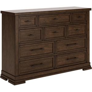 Signature Design by Ashley Sharlance Transitional 9-Drawer Dresser and Mirror with Safety Stop and Felt-Lined Top Drawer, Light Brown(Medium Brown)