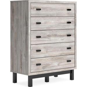 Signature Design by Ashley Vessalli Modern 6-Drawer Dresser and Mirror with Anti-Tipping Restraint, Gray & Black(5 Drawer Chest)