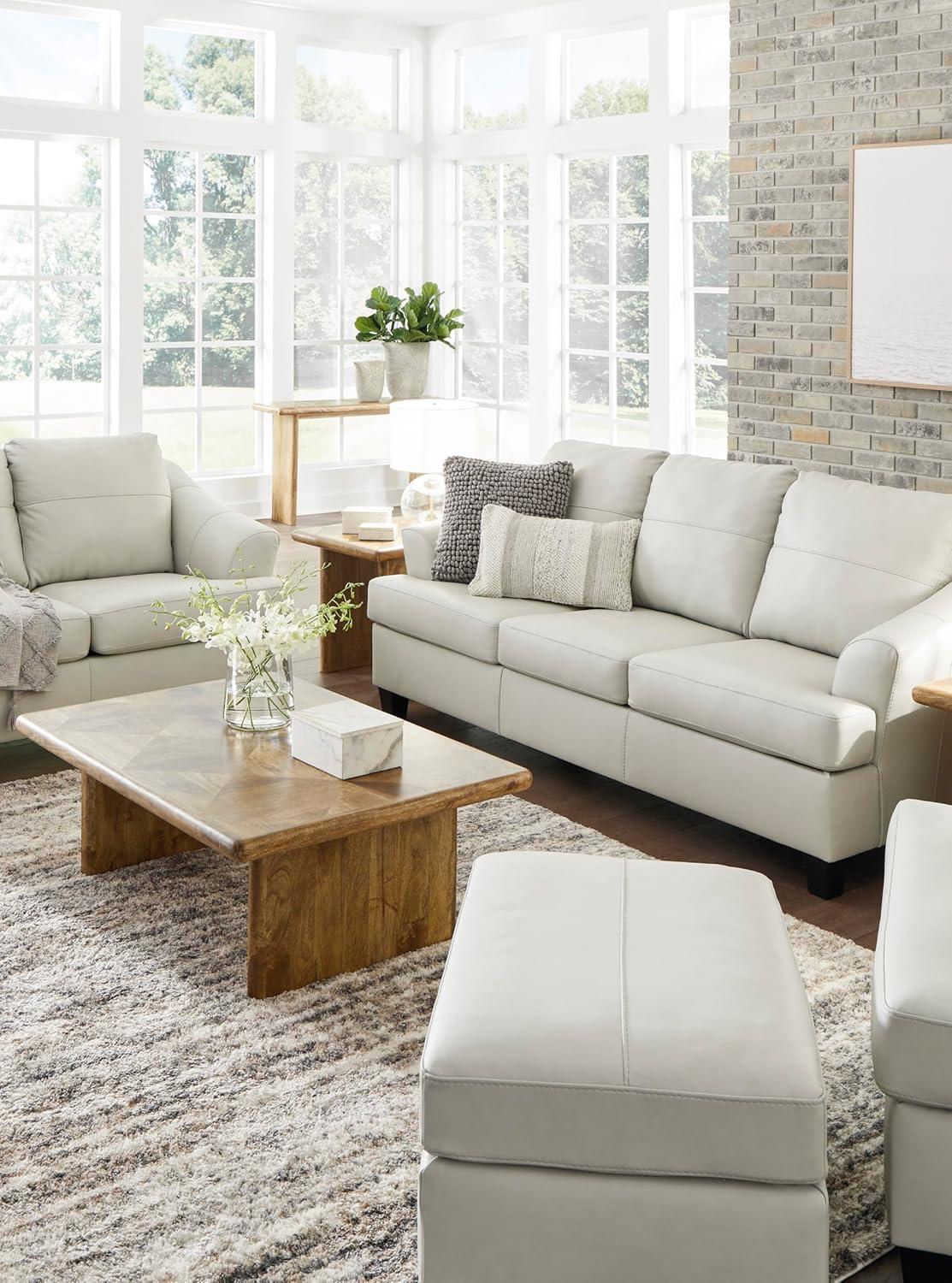 imageSignature Design by Ashley Genoa Modern 2in1 Leather Match Sofa Sleeper with Folding Gel Memory Foam Mattress Queen WhiteWhite