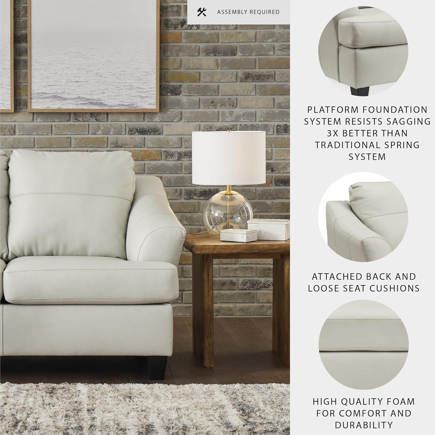 imageSignature Design by Ashley Genoa Modern 2in1 Leather Match Sofa Sleeper with Folding Gel Memory Foam Mattress Queen WhiteWhite