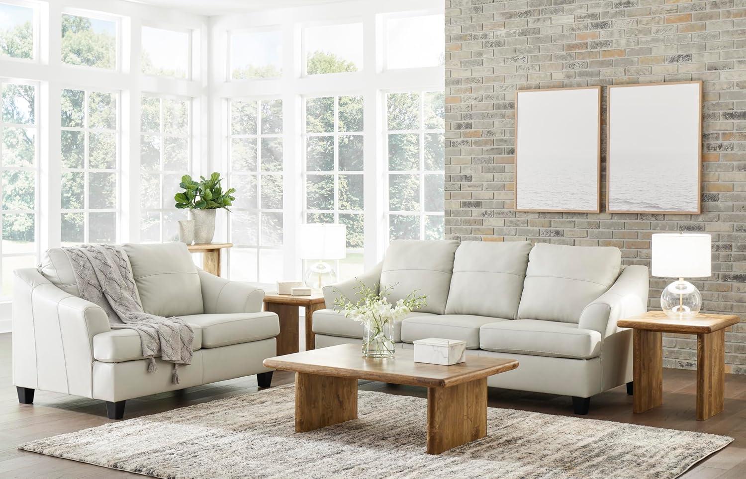imageSignature Design by Ashley Genoa Modern 2in1 Leather Match Sofa Sleeper with Folding Gel Memory Foam Mattress Queen WhiteWhite