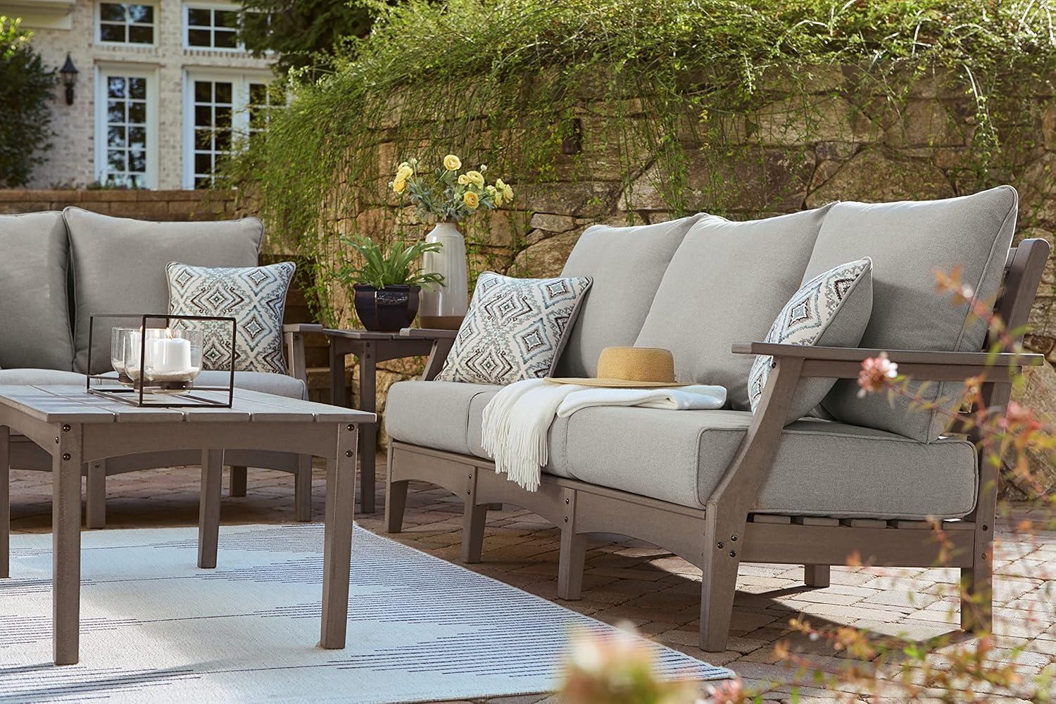 imageSignature Design by Ashley Visola Outdoor HDPE Dining Chair Set of 2 Durable and Weather Resistant HDPE Material AllWeather Nuvella Fabric Seat Cushion GraySofa