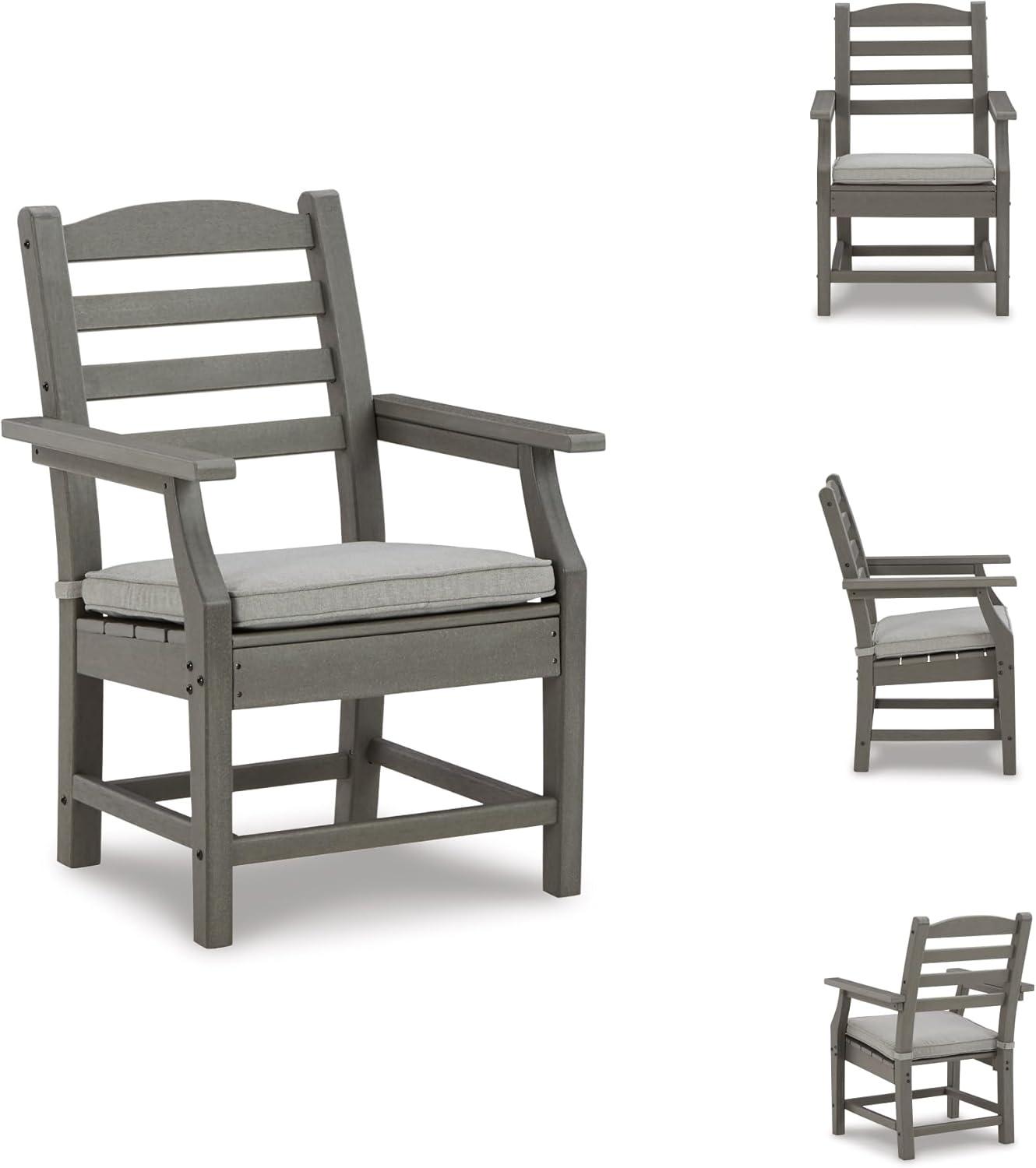 imageSignature Design by Ashley Visola Outdoor HDPE Dining Chair Set of 2 Durable and Weather Resistant HDPE Material AllWeather Nuvella Fabric Seat Cushion GrayArm Chairs
