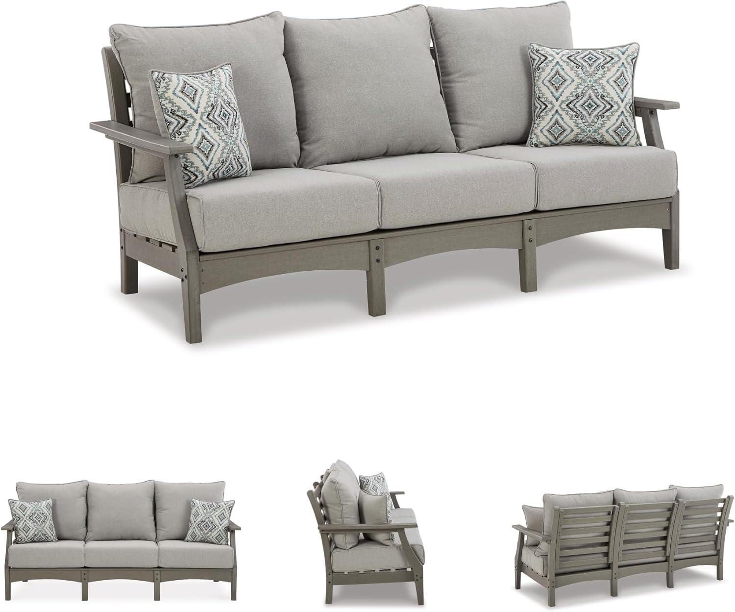 imageSignature Design by Ashley Visola Outdoor HDPE Dining Chair Set of 2 Durable and Weather Resistant HDPE Material AllWeather Nuvella Fabric Seat Cushion GraySofa