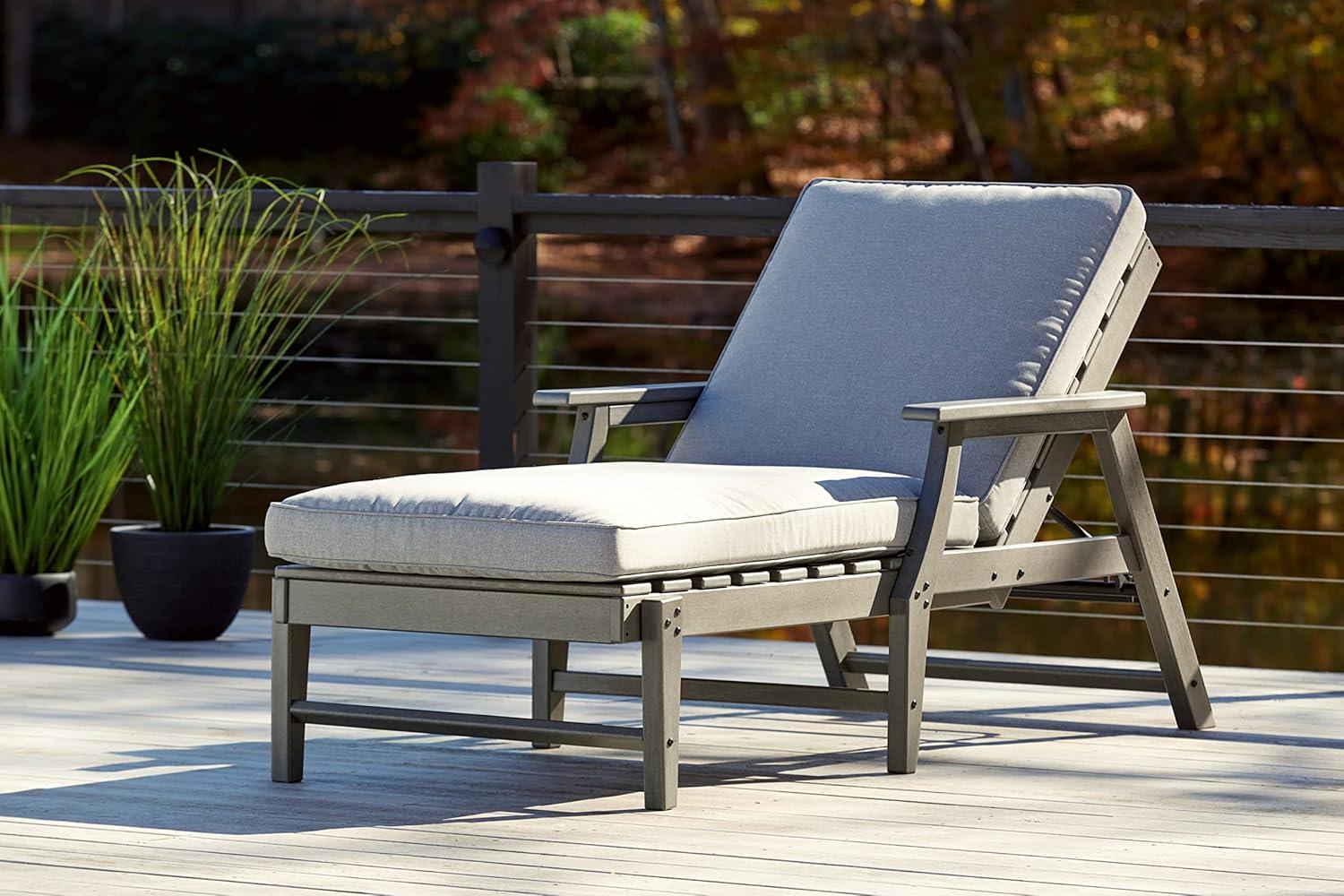imageSignature Design by Ashley Visola Outdoor HDPE Dining Chair Set of 2 Durable and Weather Resistant HDPE Material AllWeather Nuvella Fabric Seat Cushion GrayChaise Lounge with Cushion