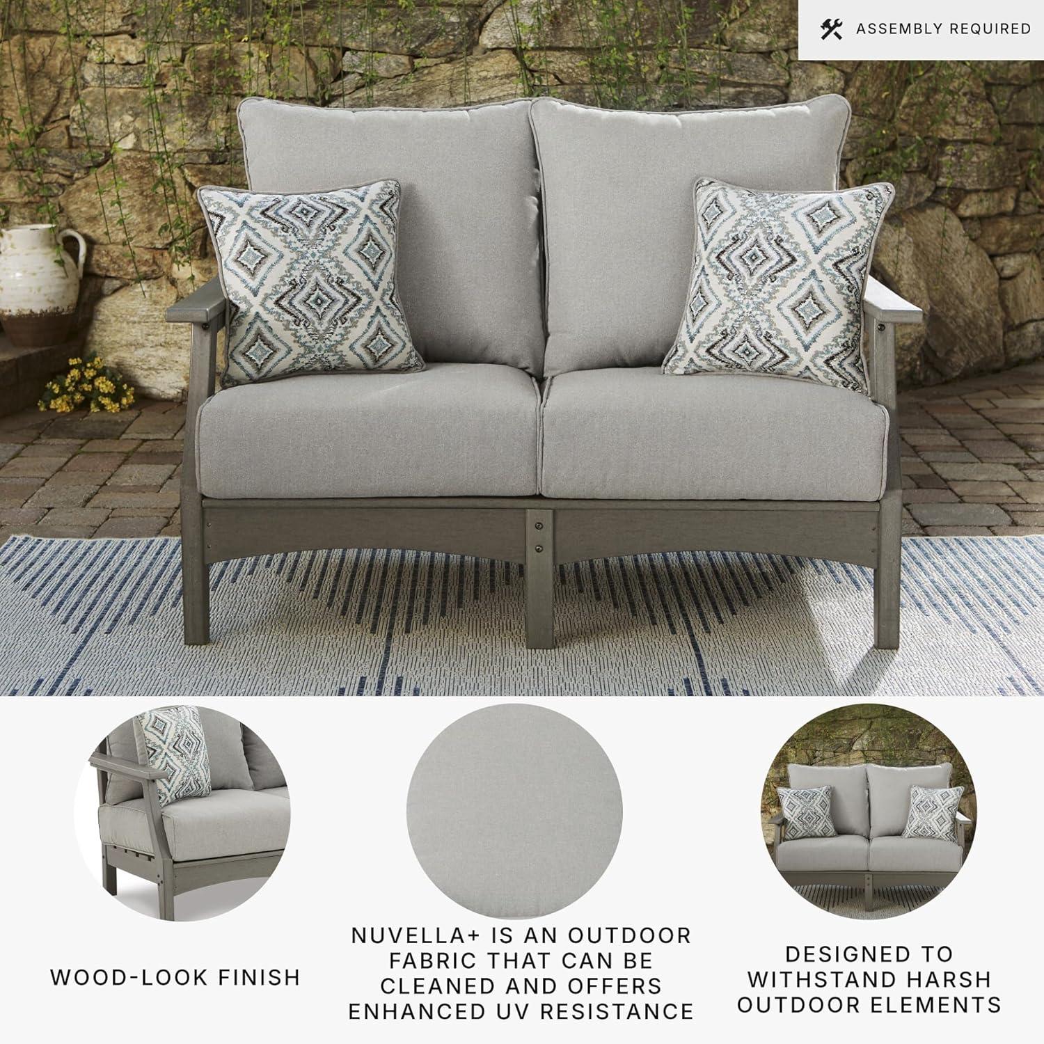 imageSignature Design by Ashley Visola Outdoor HDPE Dining Chair Set of 2 Durable and Weather Resistant HDPE Material AllWeather Nuvella Fabric Seat Cushion GrayLoveseat