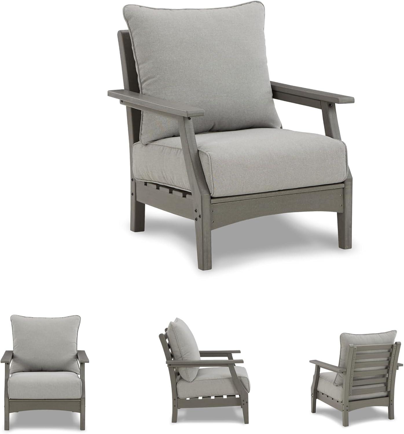 imageSignature Design by Ashley Visola Outdoor HDPE Dining Chair Set of 2 Durable and Weather Resistant HDPE Material AllWeather Nuvella Fabric Seat Cushion GrayChair