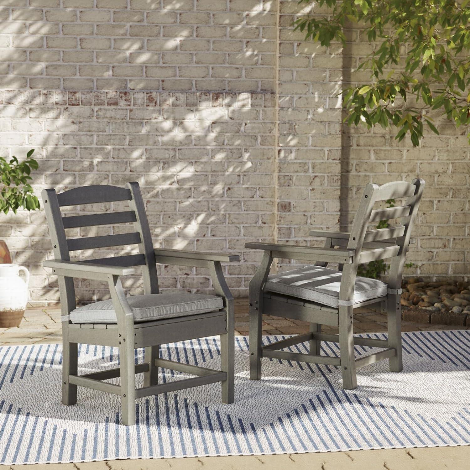 imageSignature Design by Ashley Visola Outdoor HDPE Dining Chair Set of 2 Durable and Weather Resistant HDPE Material AllWeather Nuvella Fabric Seat Cushion GrayArm Chairs