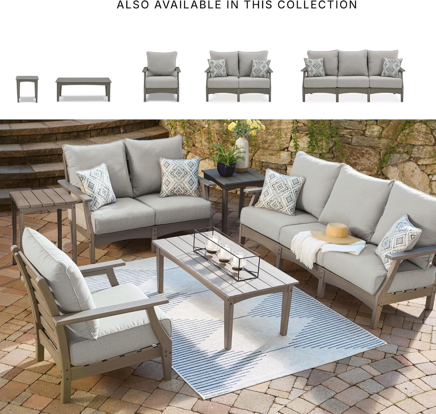 imageSignature Design by Ashley Visola Outdoor HDPE Dining Chair Set of 2 Durable and Weather Resistant HDPE Material AllWeather Nuvella Fabric Seat Cushion GrayEnd Table