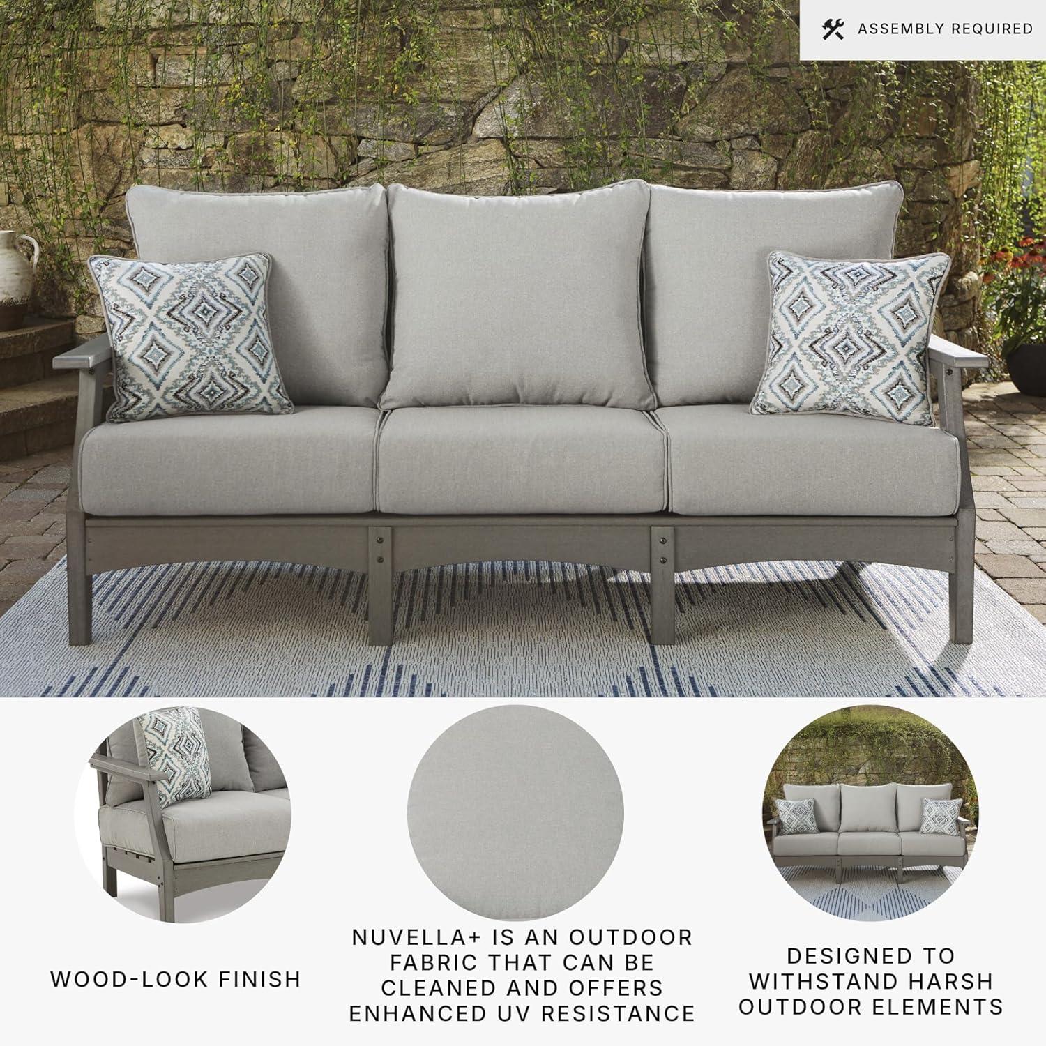 imageSignature Design by Ashley Visola Outdoor HDPE Dining Chair Set of 2 Durable and Weather Resistant HDPE Material AllWeather Nuvella Fabric Seat Cushion GraySofa