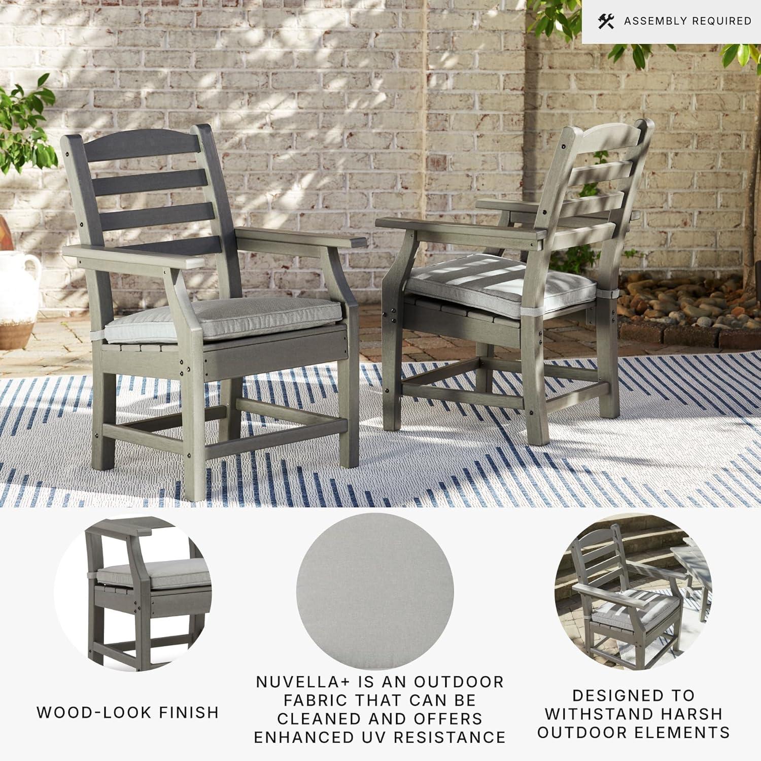 imageSignature Design by Ashley Visola Outdoor HDPE Dining Chair Set of 2 Durable and Weather Resistant HDPE Material AllWeather Nuvella Fabric Seat Cushion GrayArm Chairs