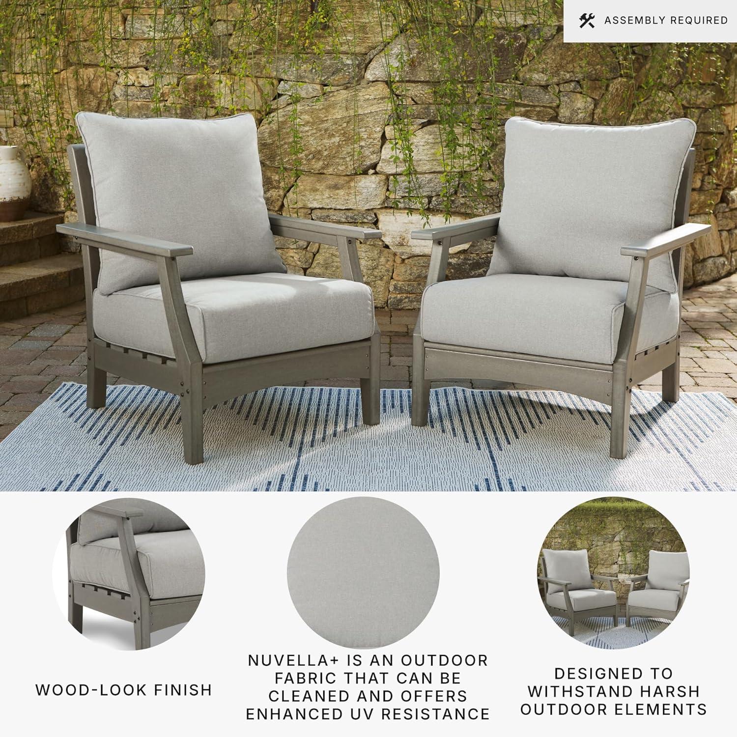 imageSignature Design by Ashley Visola Outdoor HDPE Dining Chair Set of 2 Durable and Weather Resistant HDPE Material AllWeather Nuvella Fabric Seat Cushion GrayChair