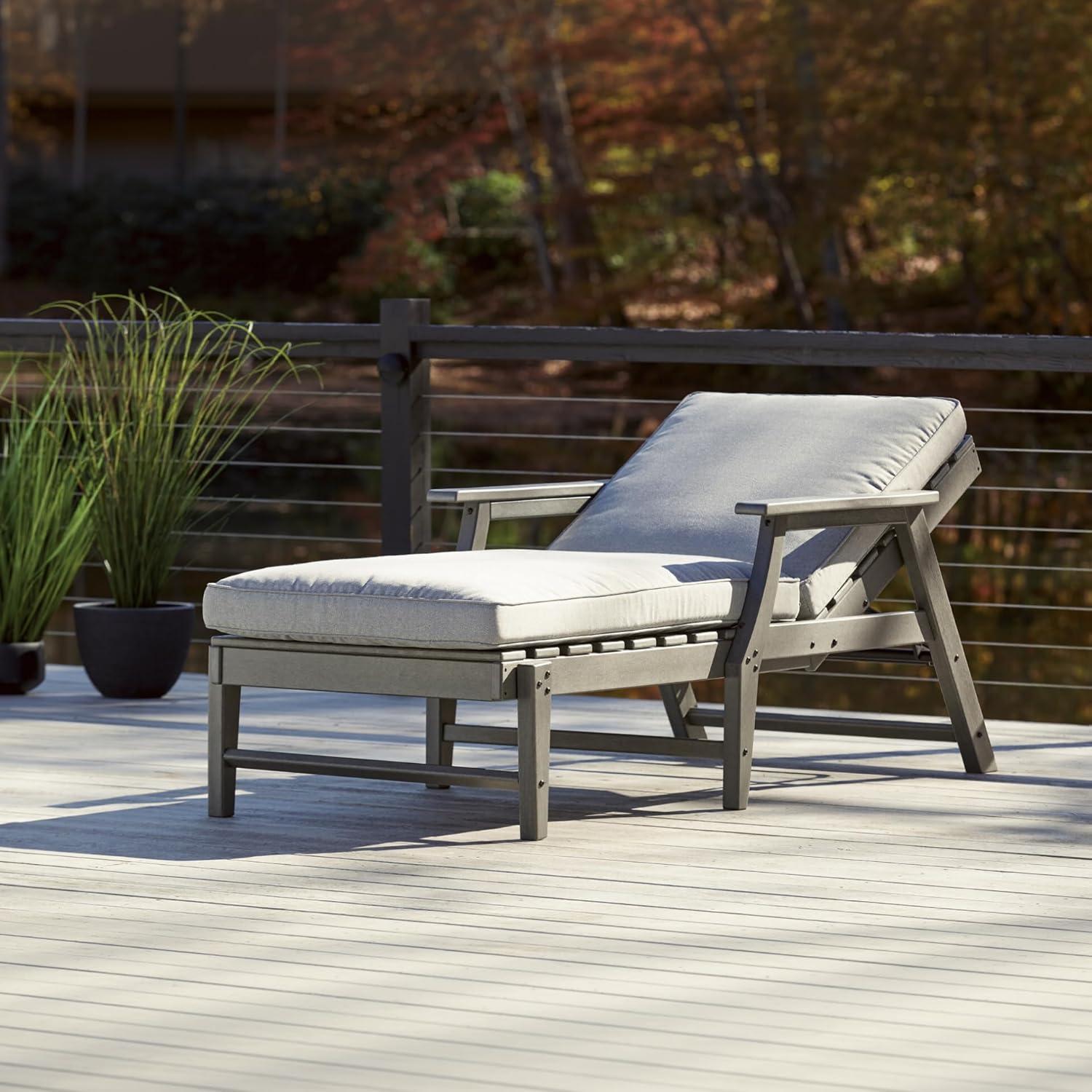 imageSignature Design by Ashley Visola Outdoor HDPE Dining Chair Set of 2 Durable and Weather Resistant HDPE Material AllWeather Nuvella Fabric Seat Cushion GrayChaise Lounge with Cushion