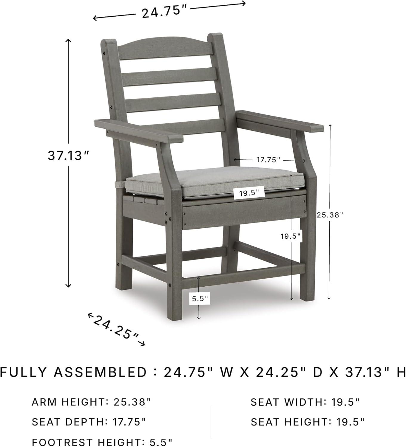 imageSignature Design by Ashley Visola Outdoor HDPE Dining Chair Set of 2 Durable and Weather Resistant HDPE Material AllWeather Nuvella Fabric Seat Cushion GrayArm Chairs