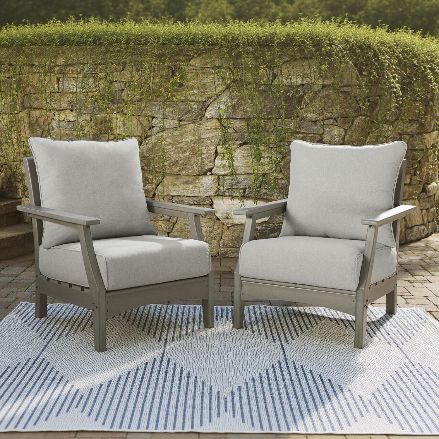 imageSignature Design by Ashley Visola Outdoor HDPE Dining Chair Set of 2 Durable and Weather Resistant HDPE Material AllWeather Nuvella Fabric Seat Cushion GrayChair