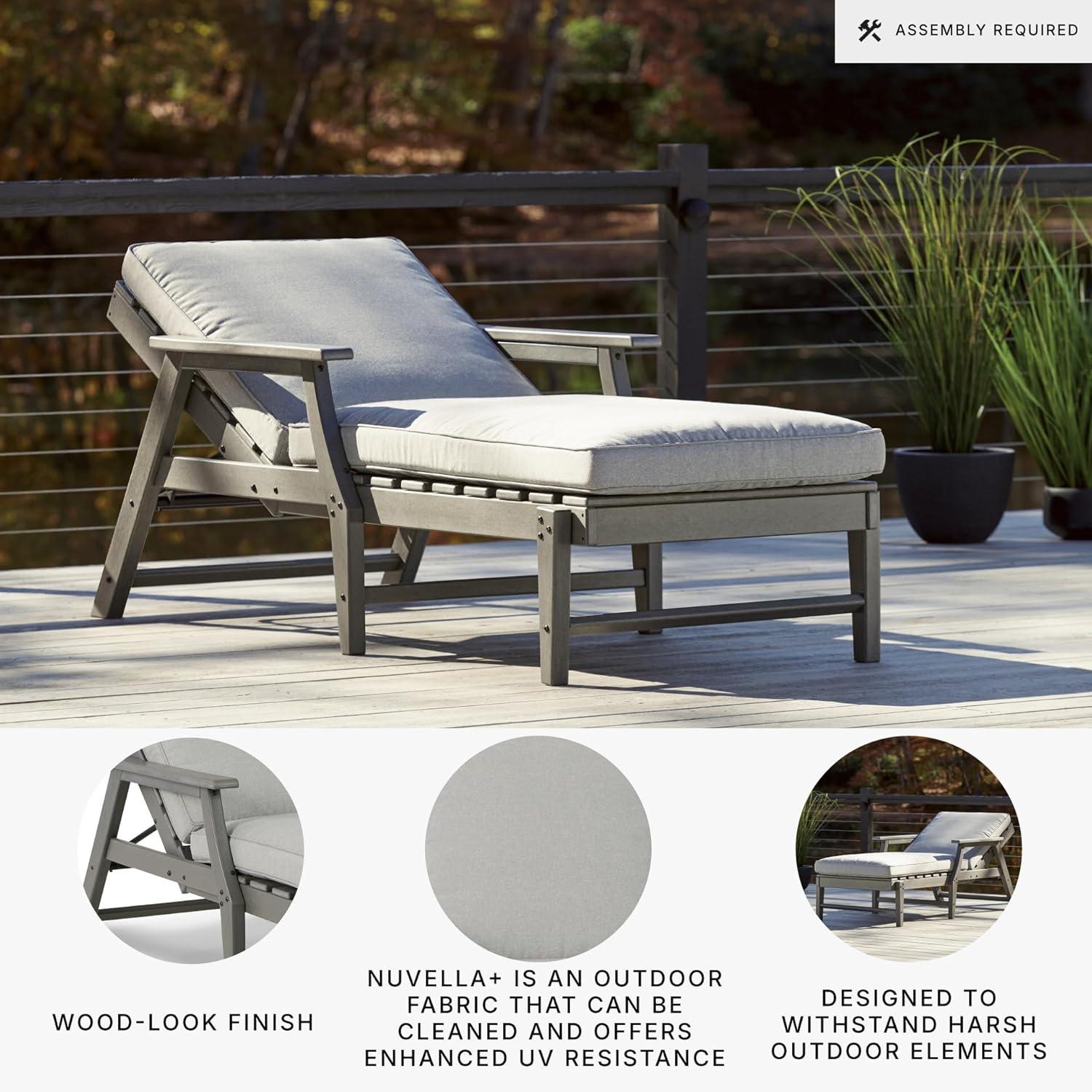 imageSignature Design by Ashley Visola Outdoor HDPE Dining Chair Set of 2 Durable and Weather Resistant HDPE Material AllWeather Nuvella Fabric Seat Cushion GrayChaise Lounge with Cushion