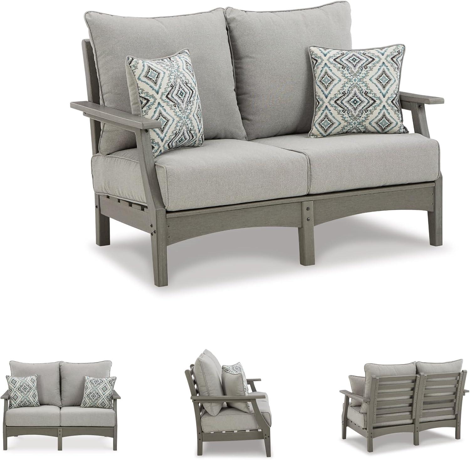 imageSignature Design by Ashley Visola Outdoor HDPE Dining Chair Set of 2 Durable and Weather Resistant HDPE Material AllWeather Nuvella Fabric Seat Cushion GrayLoveseat