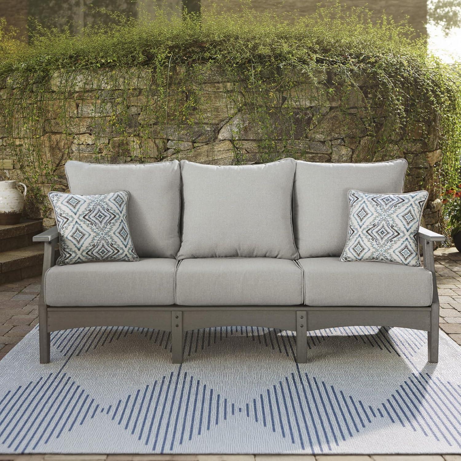 imageSignature Design by Ashley Visola Outdoor HDPE Dining Chair Set of 2 Durable and Weather Resistant HDPE Material AllWeather Nuvella Fabric Seat Cushion GraySofa