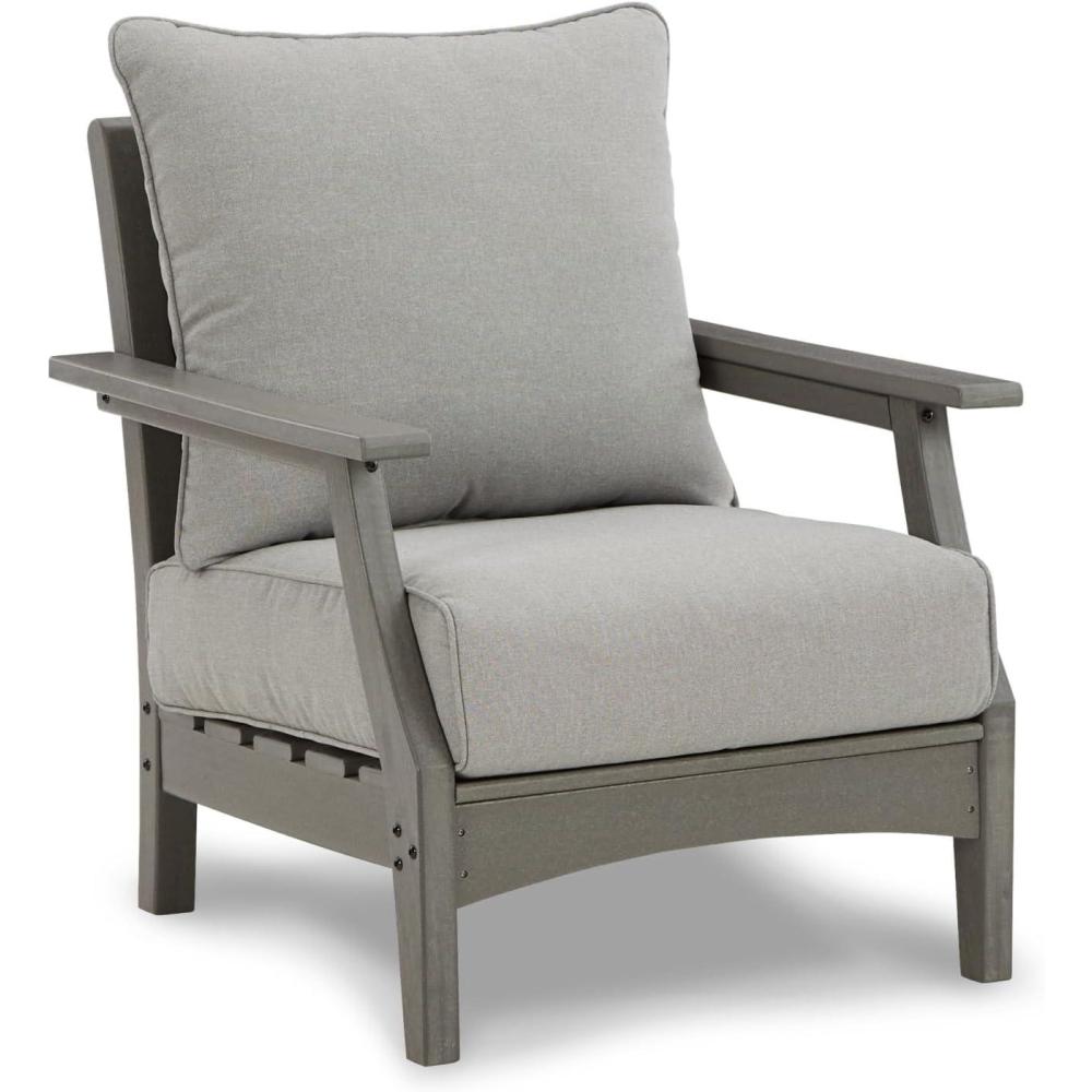imageSignature Design by Ashley Visola Outdoor HDPE Dining Chair Set of 2 Durable and Weather Resistant HDPE Material AllWeather Nuvella Fabric Seat Cushion GrayChair