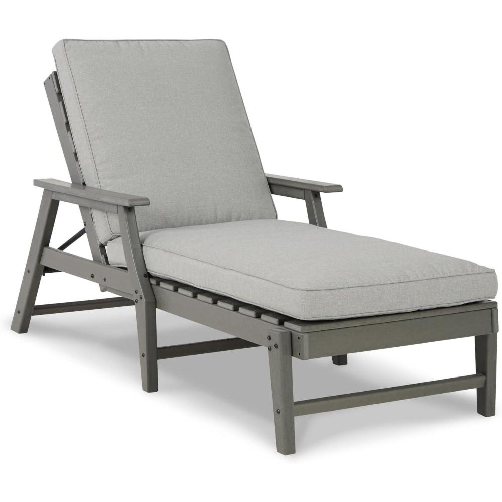 imageSignature Design by Ashley Visola Outdoor HDPE Dining Chair Set of 2 Durable and Weather Resistant HDPE Material AllWeather Nuvella Fabric Seat Cushion GrayChaise Lounge with Cushion