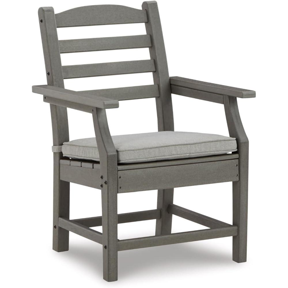 imageSignature Design by Ashley Visola Outdoor HDPE Dining Chair Set of 2 Durable and Weather Resistant HDPE Material AllWeather Nuvella Fabric Seat Cushion GrayArm Chairs