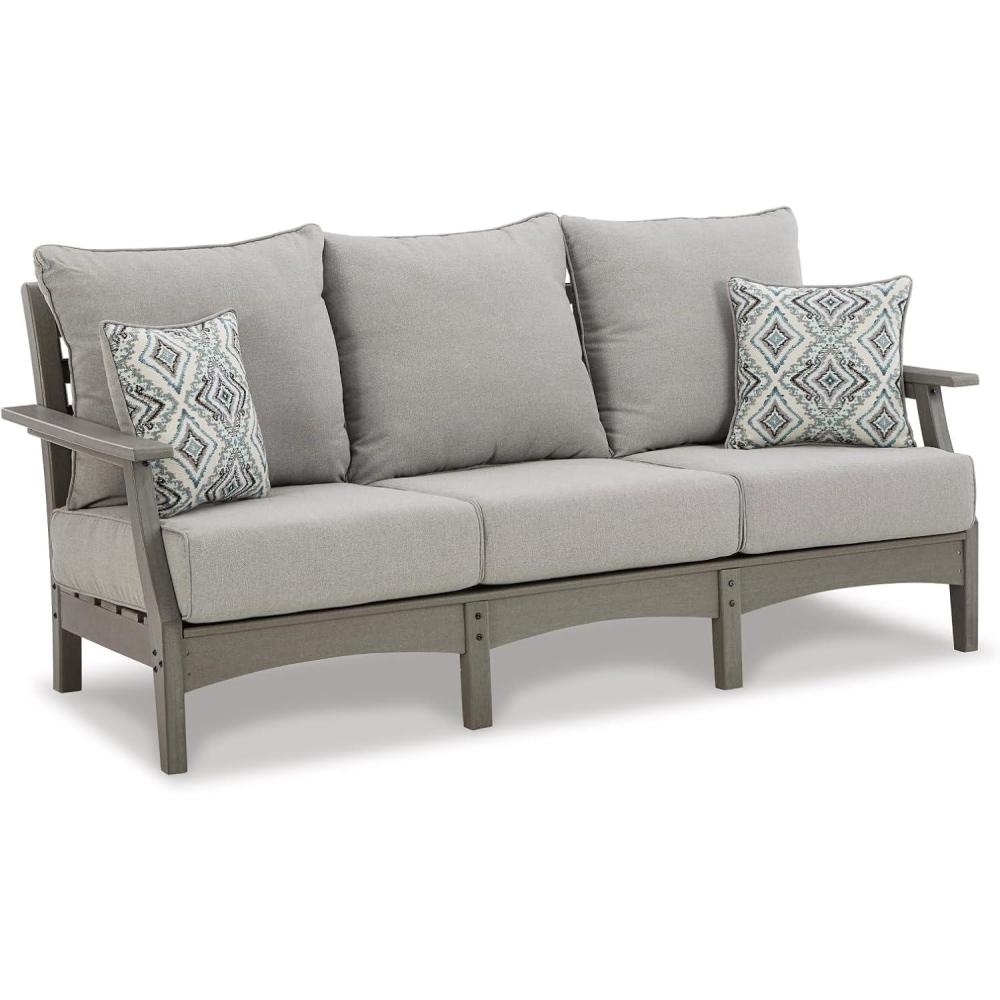 imageSignature Design by Ashley Visola Outdoor HDPE Dining Chair Set of 2 Durable and Weather Resistant HDPE Material AllWeather Nuvella Fabric Seat Cushion GraySofa