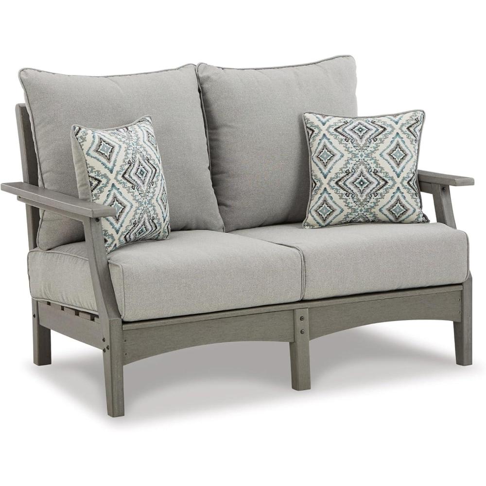 imageSignature Design by Ashley Visola Outdoor HDPE Dining Chair Set of 2 Durable and Weather Resistant HDPE Material AllWeather Nuvella Fabric Seat Cushion GrayLoveseat