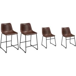 Signature Design by Ashley Centiar 24″ Counter Height Modern Bucket Barstool Set of 2, Brown & Mid Century Centiar Dining Bucket Chair Set of 2, Black and Brown