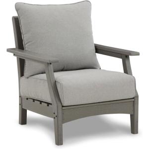 Signature Design by Ashley Visola Outdoor HDPE Dining Chair Set of 2, Durable and Weather Resistant HDPE Material, All-Weather Nuvella Fabric Seat Cushion, Gray(Chair)
