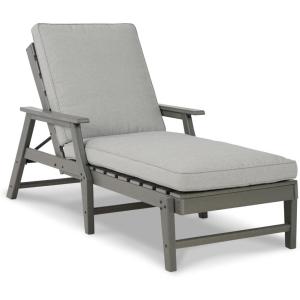 Signature Design by Ashley Visola Outdoor HDPE Dining Chair Set of 2, Durable and Weather Resistant HDPE Material, All-Weather Nuvella Fabric Seat Cushion, Gray(Chaise Lounge with Cushion)