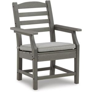 Signature Design by Ashley Visola Outdoor HDPE Dining Chair Set of 2, Durable and Weather Resistant HDPE Material, All-Weather Nuvella Fabric Seat Cushion, Gray(Arm Chairs)