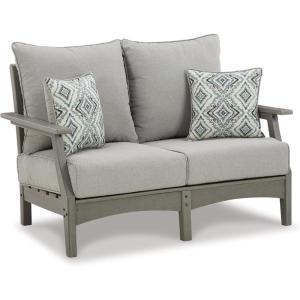Signature Design by Ashley Visola Outdoor HDPE Dining Chair Set of 2, Durable and Weather Resistant HDPE Material, All-Weather Nuvella Fabric Seat Cushion, Gray(Loveseat)