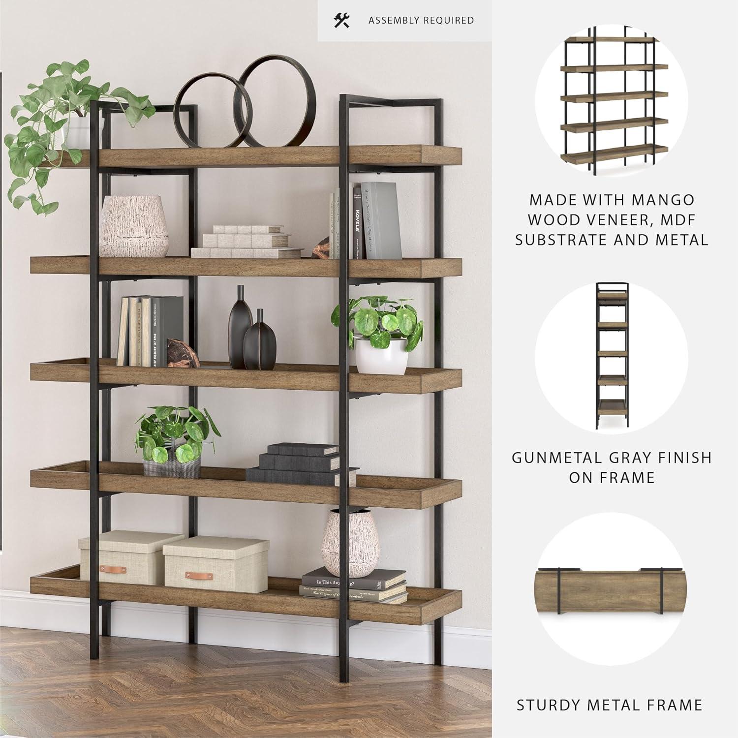 imageSignature Design by Ashley Montia Industrial Freestanding 5Tier 76 Etagere Bookcase Light Brown
