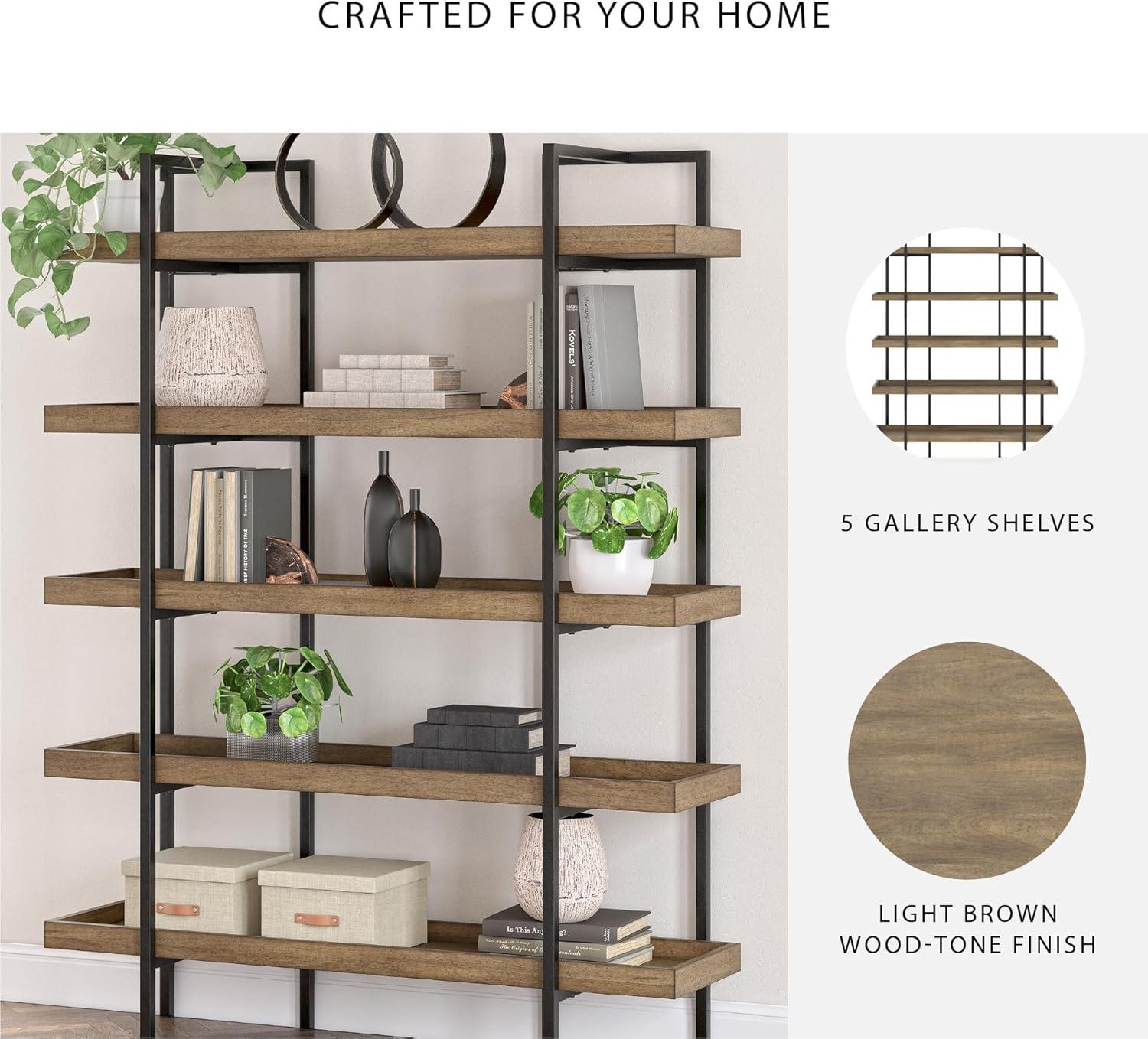 imageSignature Design by Ashley Montia Industrial Freestanding 5Tier 76 Etagere Bookcase Light Brown