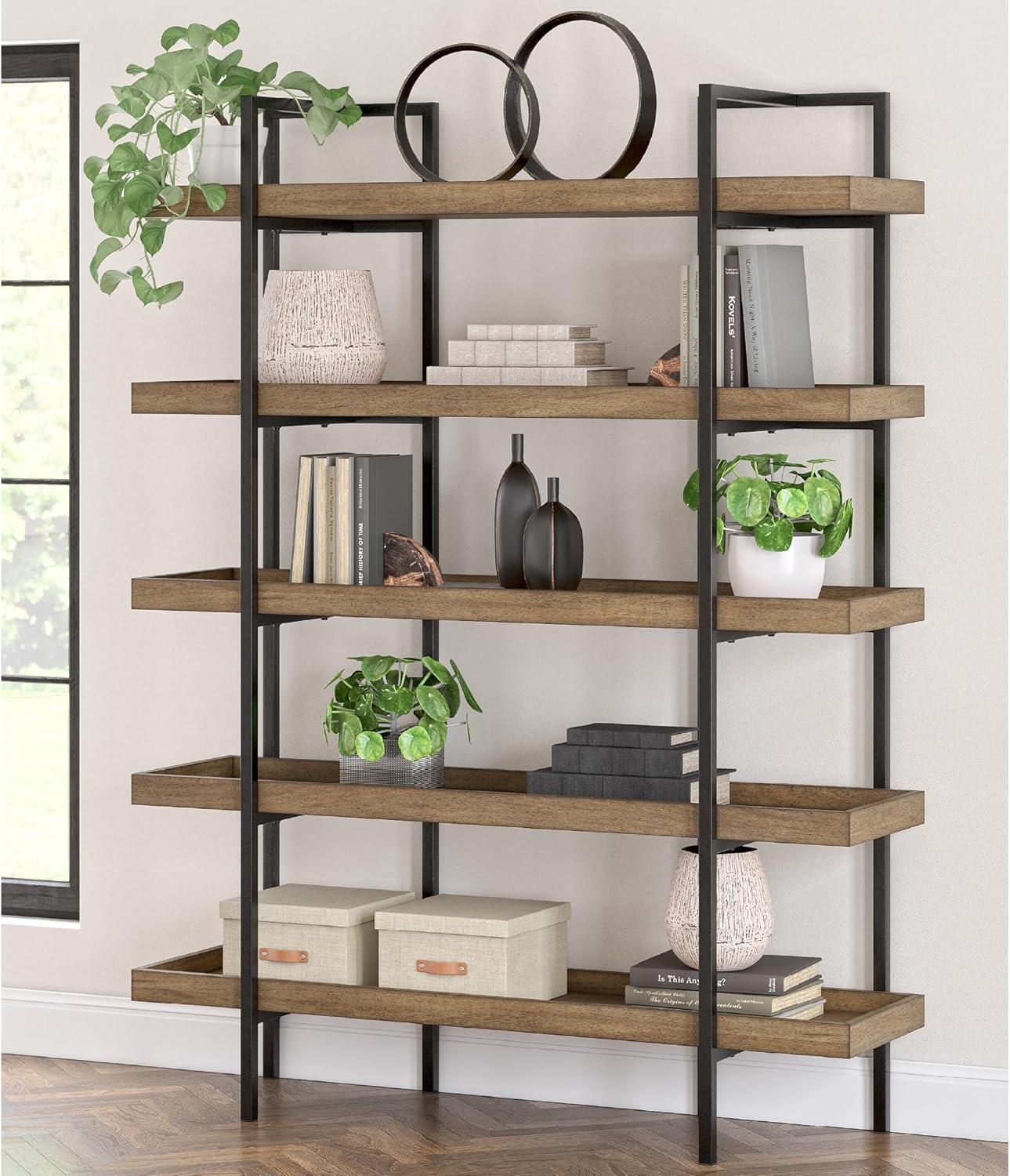 imageSignature Design by Ashley Montia Industrial Freestanding 5Tier 76 Etagere Bookcase Light Brown