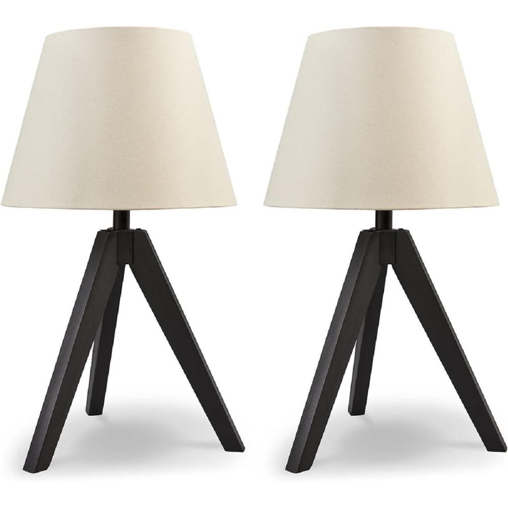 imageSignature Design by Ashley Laifland 24 Mid Century Modern Wood Table Lamp Set 2 Count Black amp BeigeBlack Beige