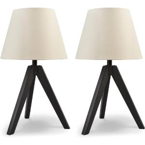 Signature Design by Ashley Laifland 24″ Mid Century Modern Wood Table Lamp Set, 2 Count, Black & Beige(Black & Beige)