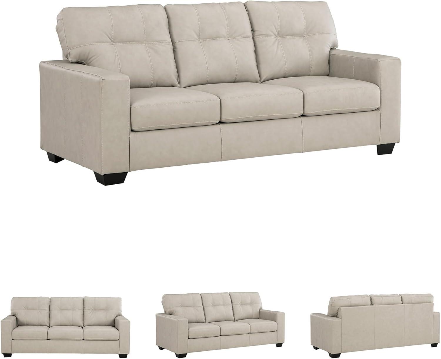 imageSignature Design by Ashley Santorine Classic Leather Match Sofa Sleeper with Tufted Cushion Removable Cushion and BiFold Memory Foam Mattress Queen Light GrayLight Gray