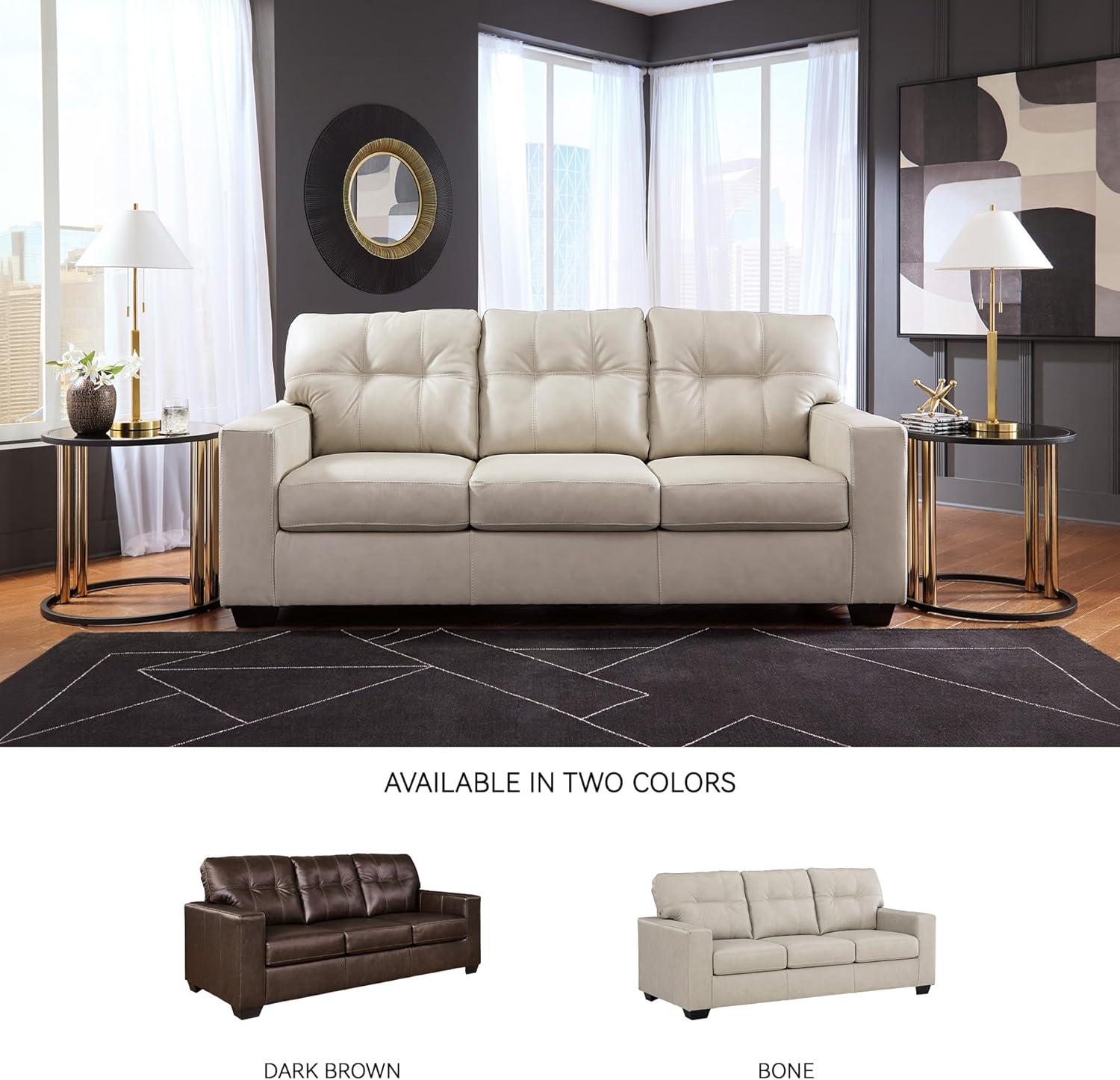 imageSignature Design by Ashley Santorine Classic Leather Match Sofa Sleeper with Tufted Cushion Removable Cushion and BiFold Memory Foam Mattress Queen Light GrayLight Gray