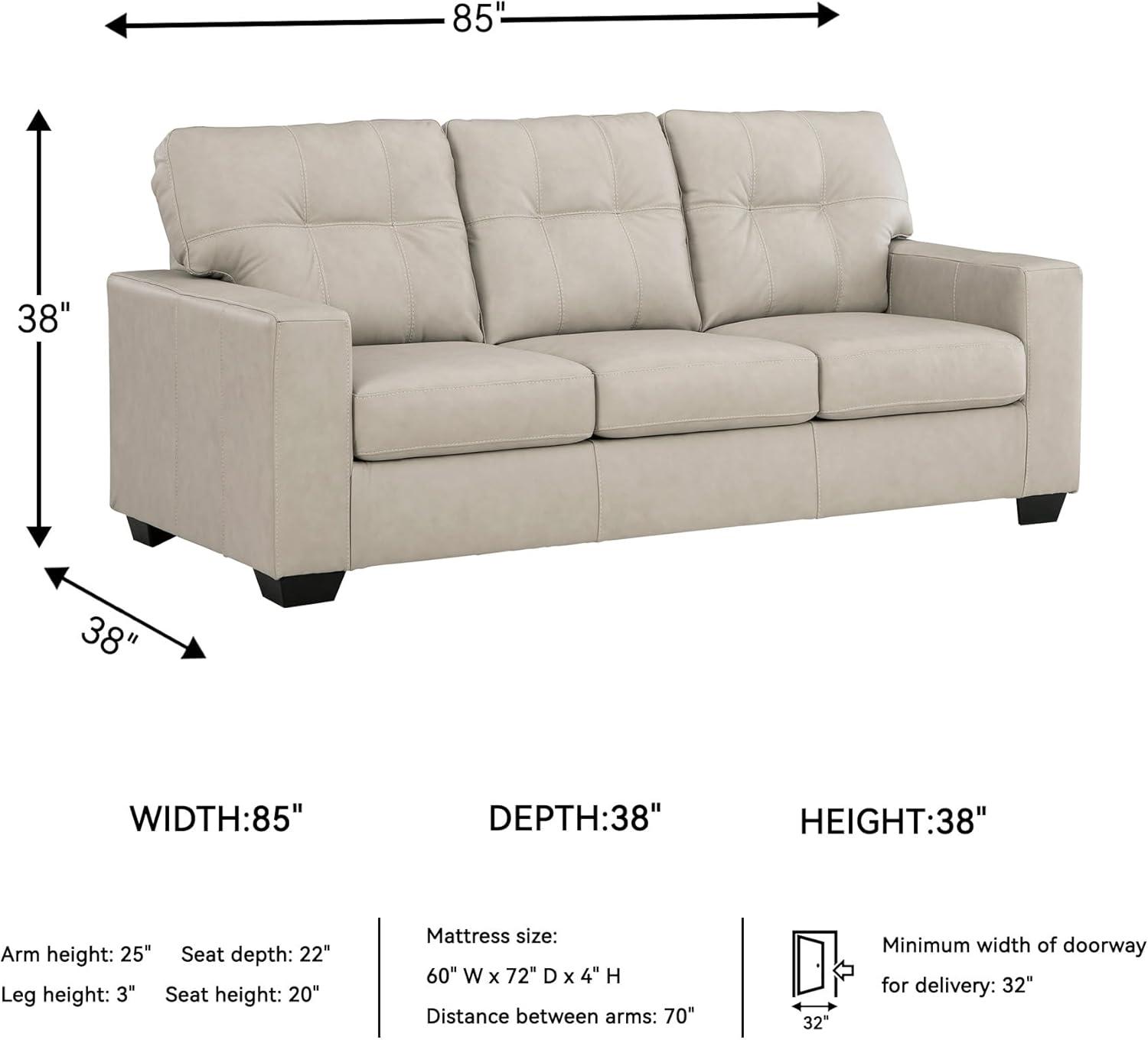 imageSignature Design by Ashley Santorine Classic Leather Match Sofa Sleeper with Tufted Cushion Removable Cushion and BiFold Memory Foam Mattress Queen Light GrayLight Gray