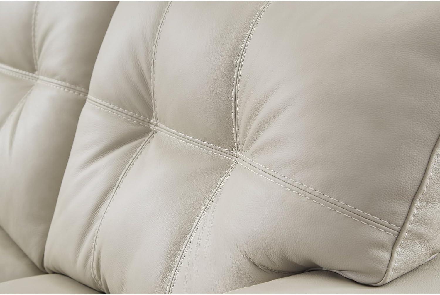 imageSignature Design by Ashley Santorine Classic Leather Match Sofa Sleeper with Tufted Cushion Removable Cushion and BiFold Memory Foam Mattress Queen Light GrayLight Gray