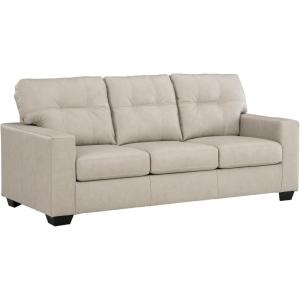 Signature Design by Ashley Santorine Classic Leather Match Sofa Sleeper with Tufted Cushion, Removable Cushion and Bi-Fold Memory Foam Mattress, Queen, Light Gray(Light Gray)
