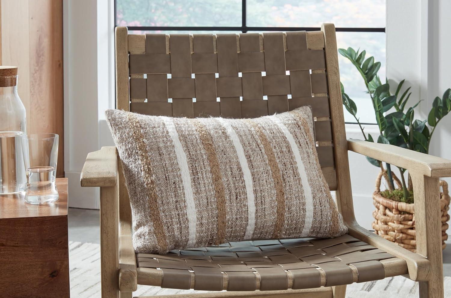 imageSignature Design by Ashley Benish Casual Indoor Striped 22 x 14 Inches Pillow with Zipper Closure Light Brown amp White